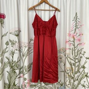 Red Silk Midi Dress - Size 9/10